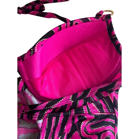 Ambrielle Halter Style, Black, Pink With Gold Glitter Tankini Swimsuit Top, 38C - Picture 4 of 8